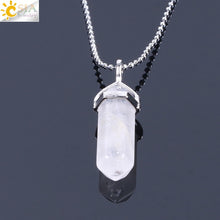 Load image into Gallery viewer, CSJA Real Raw Gem Pink Purple Crystal Hexagonal Bullet Reiki Point Chakra Natural Stone Pendant 2020 Necklace Women Jewelry E056
