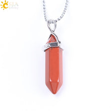 Load image into Gallery viewer, CSJA Real Raw Gem Pink Purple Crystal Hexagonal Bullet Reiki Point Chakra Natural Stone Pendant 2020 Necklace Women Jewelry E056
