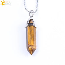 Load image into Gallery viewer, CSJA Real Raw Gem Pink Purple Crystal Hexagonal Bullet Reiki Point Chakra Natural Stone Pendant 2020 Necklace Women Jewelry E056
