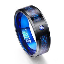 Load image into Gallery viewer, Foreign Trade Carbon Fiber Scrub Blue Zircon Men Rings 100% Tungsten Carbide Anillos para hombres Black Dragon
