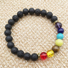 Load image into Gallery viewer, Black Lava Rock 8mm Beads 7 Chakra Healing Balance Bracelet for Men Women Reiki Prayer Stone Yoga Chakra Bracelet Drop Shipping

