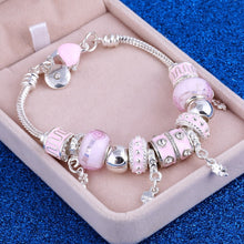 Load image into Gallery viewer, ZOSHI Pink Crystal Charm Silver Bracelets &amp; Bangles for Women With Aliexpress Murano Beads Silver Bracelet Femme Jewelry
