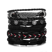 Load image into Gallery viewer, IFMIA Vintage Leather Bracelet Fashion Hand-knitted Multi-layer Leather Feather Leaf Bracelet and Fashion Men's Bracelet Gift
