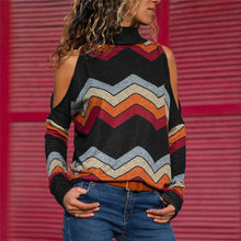 Load image into Gallery viewer, Women Blouses Sexy Cold Shoulder Tops Casual Turtleneck Knitted Top Jumper Pullover Print Long Sleeve Shirt Blusas Camisas Mujer

