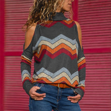 Load image into Gallery viewer, Women Blouses Sexy Cold Shoulder Tops Casual Turtleneck Knitted Top Jumper Pullover Print Long Sleeve Shirt Blusas Camisas Mujer
