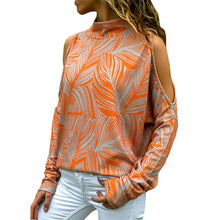 Load image into Gallery viewer, Women Blouses Sexy Cold Shoulder Tops Casual Turtleneck Knitted Top Jumper Pullover Print Long Sleeve Shirt Blusas Camisas Mujer
