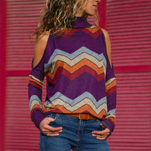 Load image into Gallery viewer, Women Blouses Sexy Cold Shoulder Tops Casual Turtleneck Knitted Top Jumper Pullover Print Long Sleeve Shirt Blusas Camisas Mujer
