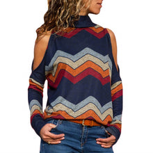 Load image into Gallery viewer, Women Blouses Sexy Cold Shoulder Tops Casual Turtleneck Knitted Top Jumper Pullover Print Long Sleeve Shirt Blusas Camisas Mujer
