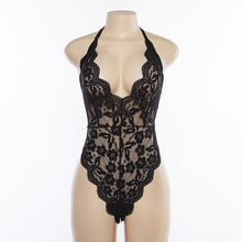Load image into Gallery viewer, Cryptographic Backless halter lace bodysuit transparent female body hot sexy teddies 20209 jumpsuits women deep V sheer bodysuits
