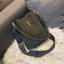 Load image into Gallery viewer, Messenger bag Women Bucket Shoulder Bag large capacity vintage Matte PU Leather lady handbag Luxury Designer bolsos mujer Black
