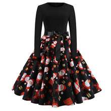 Load image into Gallery viewer, Winter Christmas Dresses Women 50S 60S Vintage Robe Swing Pinup Elegant Party Dress Long Sleeve Casual Plus Size Print Black
