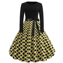 Load image into Gallery viewer, Winter Christmas Dresses Women 50S 60S Vintage Robe Swing Pinup Elegant Party Dress Long Sleeve Casual Plus Size Print Black

