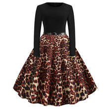 Load image into Gallery viewer, Winter Christmas Dresses Women 50S 60S Vintage Robe Swing Pinup Elegant Party Dress Long Sleeve Casual Plus Size Print Black
