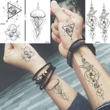 Load image into Gallery viewer, Baofuli Waterproof Temporary Sticker Geometric Planet Jellyfish Tattoo Black Triangle Tattoos Body Arm Men Fake Tatoos Chains
