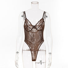 Load image into Gallery viewer, Cryptographic hot sale sheer lace bodysuit women backless transparent mesh bow sexy jumpsuit 2020 catsuit straps bodysuits thong
