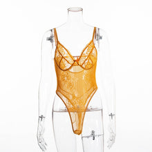 Load image into Gallery viewer, Cryptographic hot sale sheer lace bodysuit women backless transparent mesh bow sexy jumpsuit 2020 catsuit straps bodysuits thong
