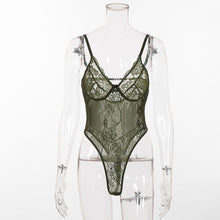 Load image into Gallery viewer, Cryptographic hot sale sheer lace bodysuit women backless transparent mesh bow sexy jumpsuit 2020 catsuit straps bodysuits thong
