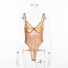 Load image into Gallery viewer, Cryptographic hot sale sheer lace bodysuit women backless transparent mesh bow sexy jumpsuit 2020 catsuit straps bodysuits thong
