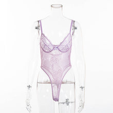 Load image into Gallery viewer, Cryptographic hot sale sheer lace bodysuit women backless transparent mesh bow sexy jumpsuit 2020 catsuit straps bodysuits thong
