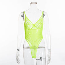 Load image into Gallery viewer, Cryptographic hot sale sheer lace bodysuit women backless transparent mesh bow sexy jumpsuit 2020 catsuit straps bodysuits thong
