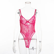 Load image into Gallery viewer, Cryptographic hot sale sheer lace bodysuit women backless transparent mesh bow sexy jumpsuit 2020 catsuit straps bodysuits thong
