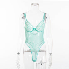 Load image into Gallery viewer, Cryptographic hot sale sheer lace bodysuit women backless transparent mesh bow sexy jumpsuit 2020 catsuit straps bodysuits thong

