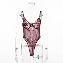 Load image into Gallery viewer, Cryptographic hot sale sheer lace bodysuit women backless transparent mesh bow sexy jumpsuit 2020 catsuit straps bodysuits thong
