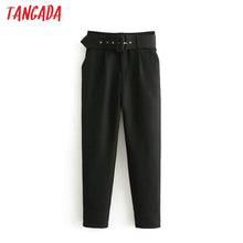 Load image into Gallery viewer, Tangada black suit pants woman high waist pants sashes pockets office ladies pants fashion middle aged pink yellow pants 6A22
