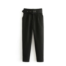 Load image into Gallery viewer, Tangada black suit pants woman high waist pants sashes pockets office ladies pants fashion middle aged pink yellow pants 6A22
