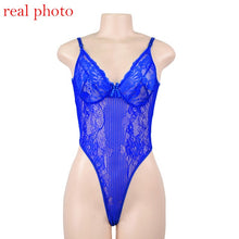 Load image into Gallery viewer, Cryptographic hot sale sheer lace bodysuit women backless transparent mesh bow sexy jumpsuit 2020 catsuit straps bodysuits thong
