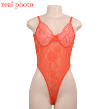 Load image into Gallery viewer, Cryptographic hot sale sheer lace bodysuit women backless transparent mesh bow sexy jumpsuit 2020 catsuit straps bodysuits thong
