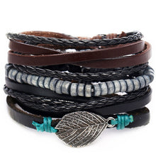 Load image into Gallery viewer, IF ME Vintage Leaf Feather Multilayer Leather Bracelet Men Fashion Braided Handmade Star Rope Wrap Bracelets &amp; Bangles Male Gift
