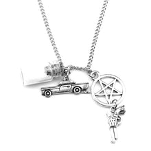 Load image into Gallery viewer, HOT Antique Pentagram Pentacle Angel Wings Pendant Supernatural Necklace Women Jewelry Luminous Necklace GLOW in the DARK gift
