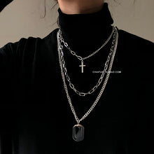 Load image into Gallery viewer, HUANZHI 2020 New Personality Cross Square Metal Multilayer Hip hop Long Chain Cool Simple Necklace For Women men Jewelry Gifts
